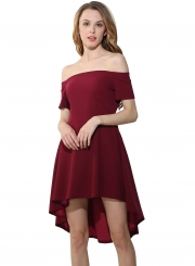 Elegant Short Sleeve Slash Neck Slim Pleated High Low Party Going Out Dress
