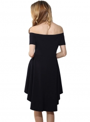 Elegant Short Sleeve Slash Neck Slim Pleated High Low Party Going Out Dress