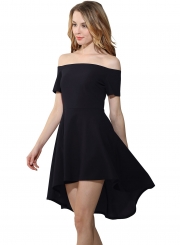 Elegant Short Sleeve Slash Neck Slim Pleated High Low Party Going Out Dress