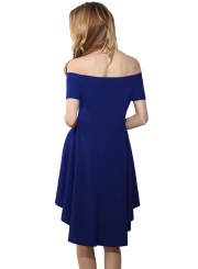 Elegant Short Sleeve Slash Neck Slim Pleated High Low Party Going Out Dress