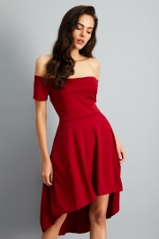 Elegant Short Sleeve Slash Neck Slim Pleated High Low Party Going Out Dress