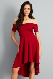 Elegant Short Sleeve Slash Neck Slim Pleated High Low Party Going Out Dress