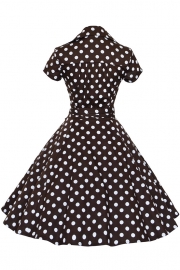 Women's Polka Dot Bow Waist Stand Collar A-Line Day Dress