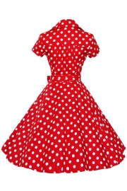 Women's Polka Dot Bow Waist Stand Collar A-Line Day Dress