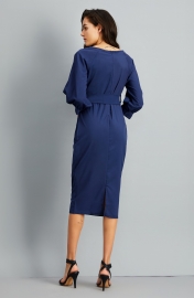 Elegant Lantern Sleeve Belted Slim Fit Slim Midi Dress