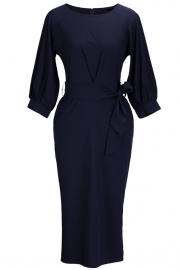 Elegant Lantern Sleeve Belted Slim Fit Slim Midi Dress