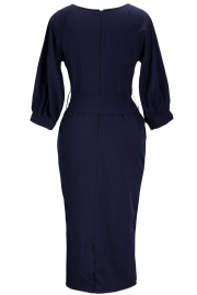 Elegant Lantern Sleeve Belted Slim Fit Slim Midi Dress