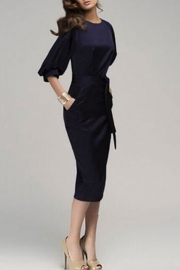 Elegant Lantern Sleeve Belted Slim Fit Slim Midi Dress