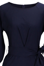 Elegant Lantern Sleeve Belted Slim Fit Slim Midi Dress