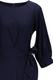 Elegant Lantern Sleeve Belted Slim Fit Slim Midi Dress