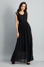 Chic Lace Paneled V Neck Slim Fit Dress