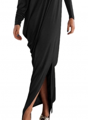 One Shoulder Ruffled Slit Maxi Dress