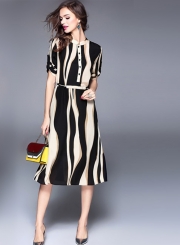 Stripped Print Slim Chiffon Midi Dress