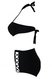 Black Strappy Push Up High Waist Bikini Swimsuit STYLESIMO