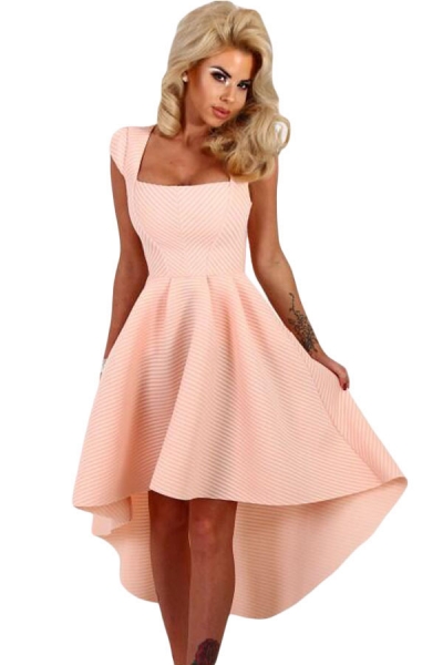 Pink Stripe Dip Hem Midi Swing Dress stylesimo.com