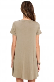 Khaki Casual Lace-up Swing Dress