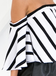 Women's Strapless Striped off Shoulder Flare Sleeve Blouse
