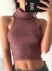 High Neck Sleeveless Knitted Crop Top