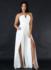 Women's Fashion Strapless High Slit Wide-leg Jumpsuit