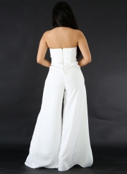 Women's Fashion Strapless High Slit Wide-leg Jumpsuit