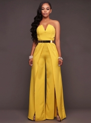 Women's Fashion Strapless High Slit Wide-leg Jumpsuit