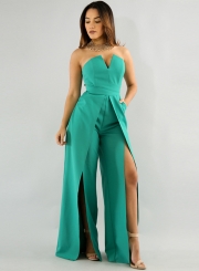 Women's Fashion Strapless High Slit Wide-leg Jumpsuit