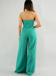 Women's Fashion Strapless High Slit Wide-leg Jumpsuit