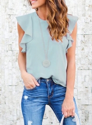 Women's Ruffle Sleeve Solid Chiffon Blouse