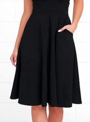Women's Fashion A-Line Deep V Neck Pockets Sleeveless Dress