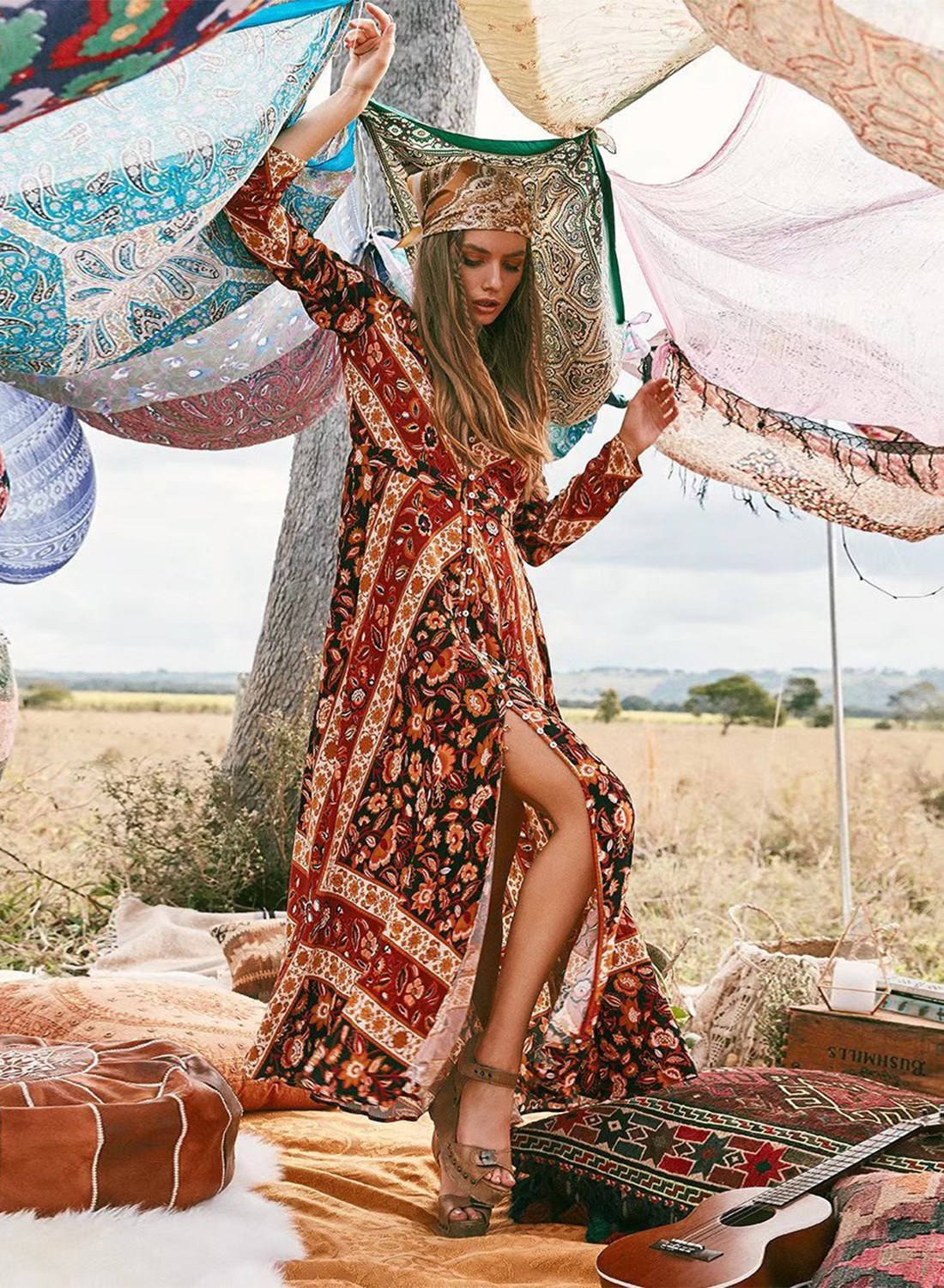 floral maxi split dress