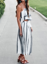 Women's Fashion Striped 2 Piece Maxi Skirt Set