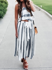 Women's Fashion Striped 2 Piece Maxi Skirt Set
