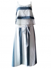 Women's Fashion Striped 2 Piece Maxi Skirt Set