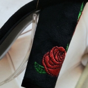 Women's Fashion Open Toe Ankle Strap Floral Embroidery Block Heels Sandals