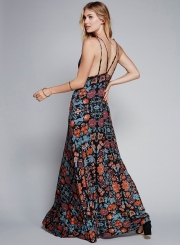 Women's Deep V Neck Floral Print Dress