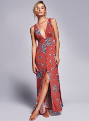 Women's Deep V Neck Floral Print Dress