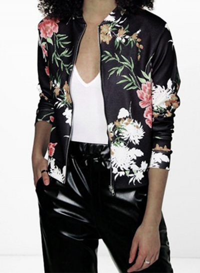 Women's Floral Full Zip Bomber Jacket stylesimo.com