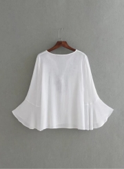 Women's V Neck Embroidery Flare Sleeve Blouse