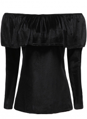 Women's Fashion off Shoulder Ruffle Long Sleeve Solid Blouse