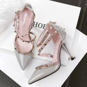 Women's Pointed Toe Rivet High Heels Pumps