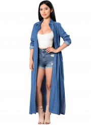 Women's Open front Longline Denim Trench Coat