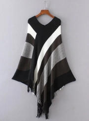 V Neck Tassel Cape Shawls Batwing Knit Sweater Cloak