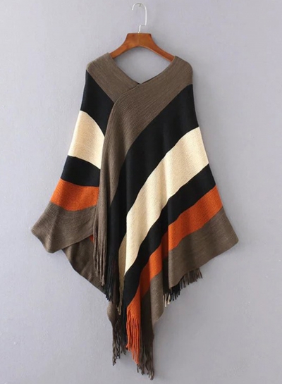 V Neck Tassel Cape Shawls Batwing Knit Sweater Cloak LZDINTECOMMERCE.com