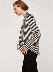 Women's Long Sleeve One Button Striped Blazer