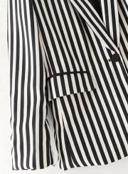 Women's Long Sleeve One Button Striped Blazer