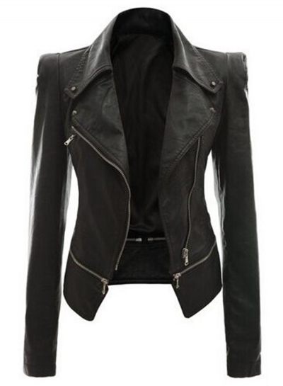 Women's Slim Fit Motorcycle Zip PU Jacket YOUYOUFASHIONEC.com