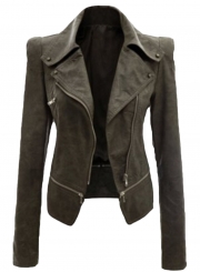 Women's Slim Fit Motorcycle Zip PU Jacket