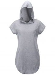 Casual Short Sleeve Loose Fit Solid Hoodie