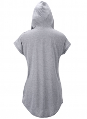 Casual Short Sleeve Loose Fit Solid Hoodie