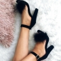women-s-solid-color-buckle-block-heels-sandals-with-pom-pom